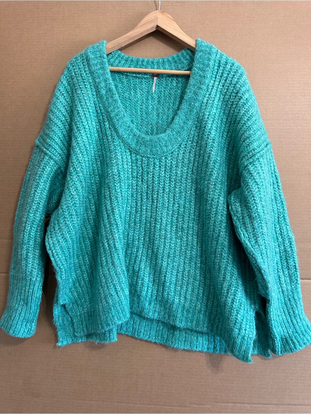Free People Bluebell chunky Knit Sweater Oversize Women’s Small Teal V-neck